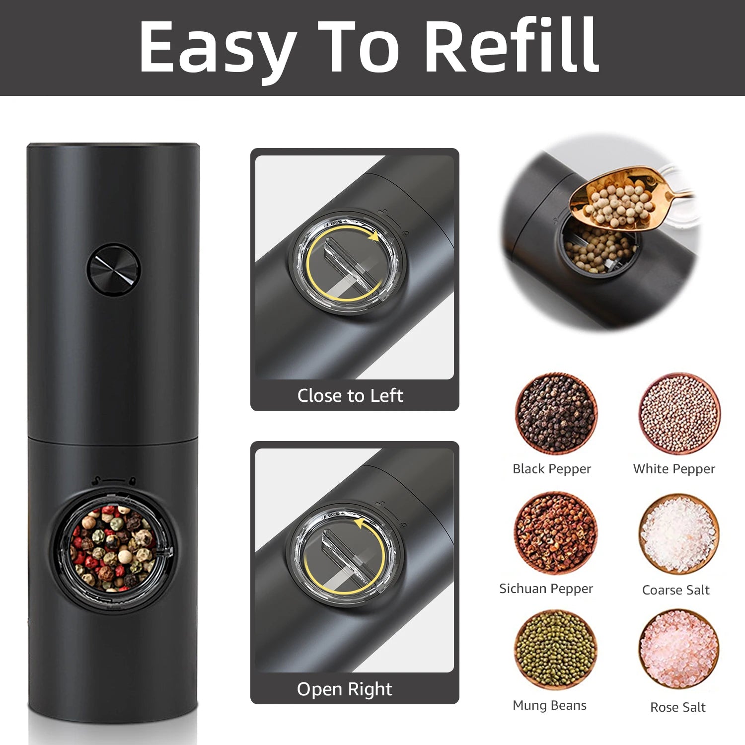 Electric Automatic Mill Pepper and Salt Grinder with Base Set Battery Powered with LED Light Adjustable Coarseness Kitchen Tool