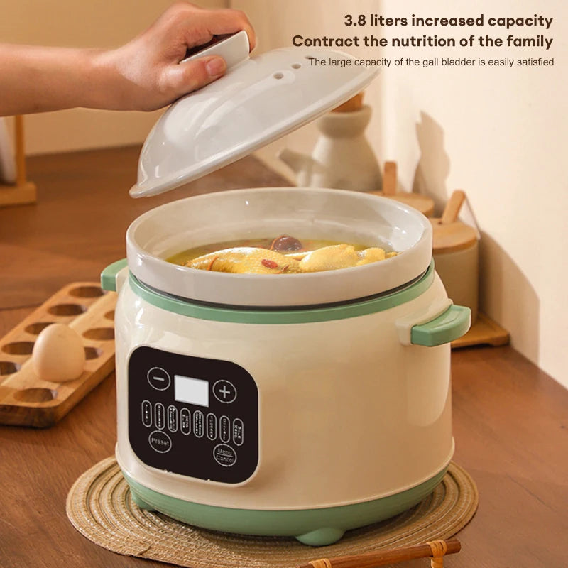 3.8L Multifunctional Electric Stew Pot Slow Cooker Ceramic Inner Pot Multi-Cooker for Soup Porridge Casserole Household Kitchen