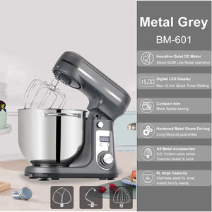 Kitchen Food Stand Mixer, Blender, Quiet Motor, Cream Egg Whisk, Whip Dough Kneader, 6-Speed, 1200 W, 6 L, DC