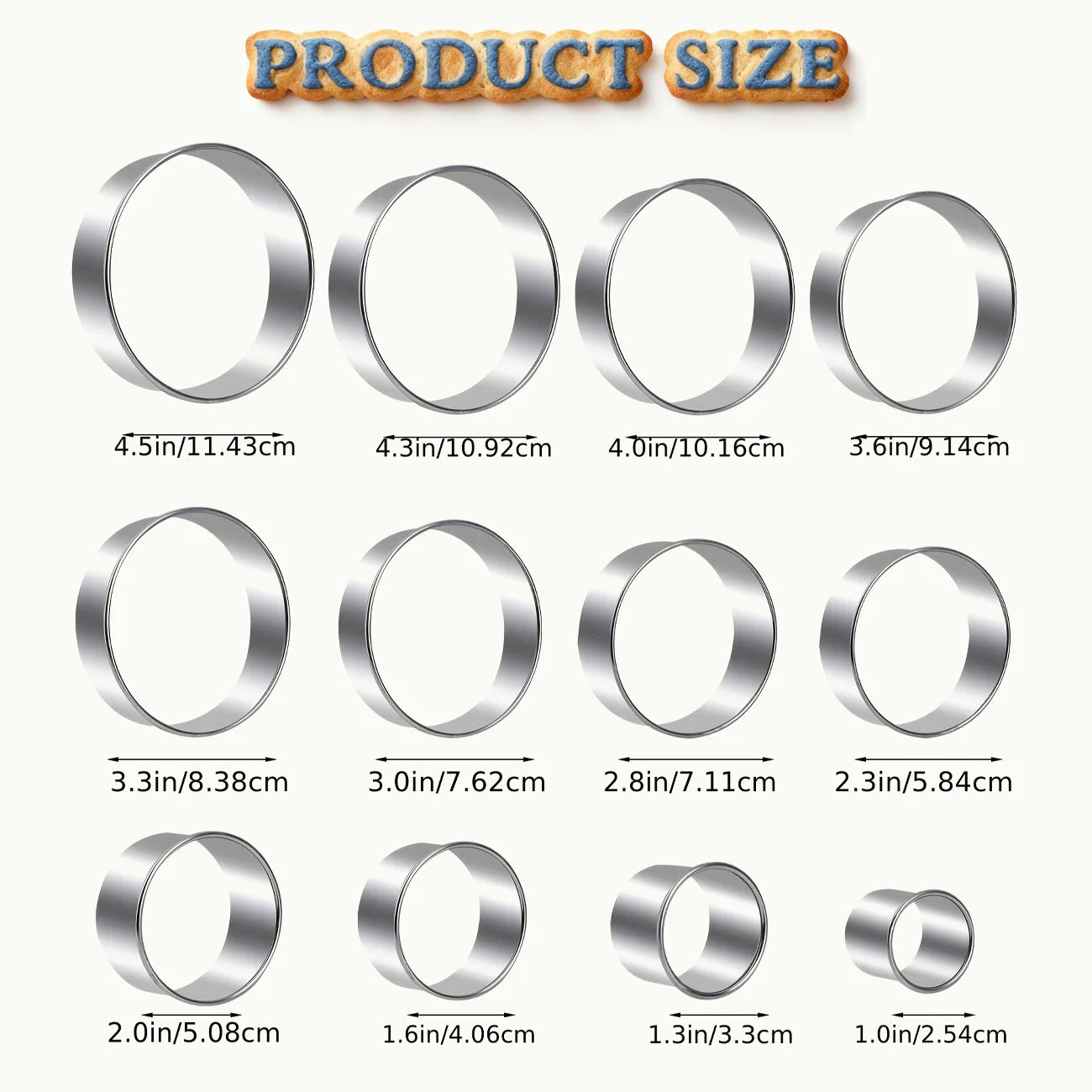 12Pcs Cookie Cutter & Mousse Ring Set Food Grade Stainless Steel Rolled Edge round Molds for Biscuit Donut Fondant Home Baking