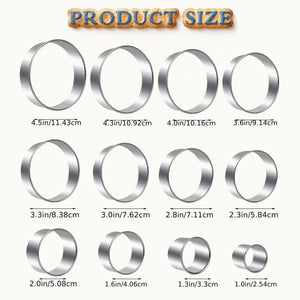12Pcs Cookie Cutter & Mousse Ring Set Food Grade Stainless Steel Rolled Edge round Molds for Biscuit Donut Fondant Home Baking