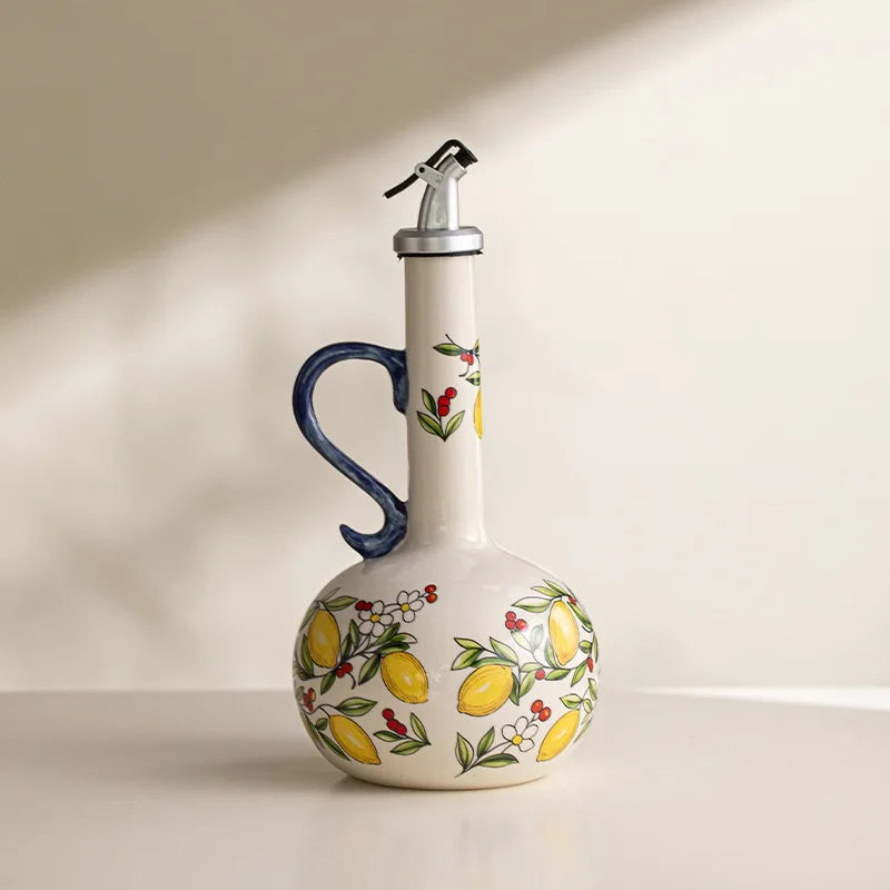 Bpa-Free Olive Oil Dispenser Underglaze Embossed Ceramic Oil Vinegar Can Kitchen Accessories Storage Dispenser Container Bottle