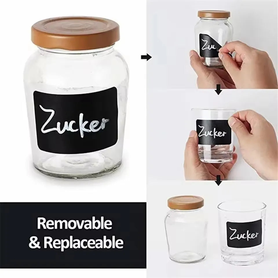 Black Waterproof Reusable Label Stickers with White Chalk for Mason Jars, Craft Room, Storage Spaces, Glass Bottles,Organization