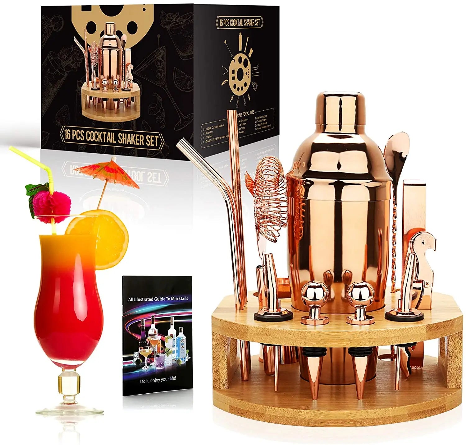 Cocktail Shaker Making Set,16Pcs Bartender Kit for Mixer Wine Martini, Stainless Steel Bar Tools, Home Drink Party Accessories
