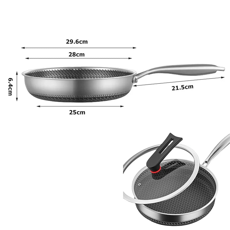 Stainless Steel Frying Pan Nonstick Honeycomb Fry Pan with Lid Induction Ceramic Electric Gas Cooktops Compatible KC0480