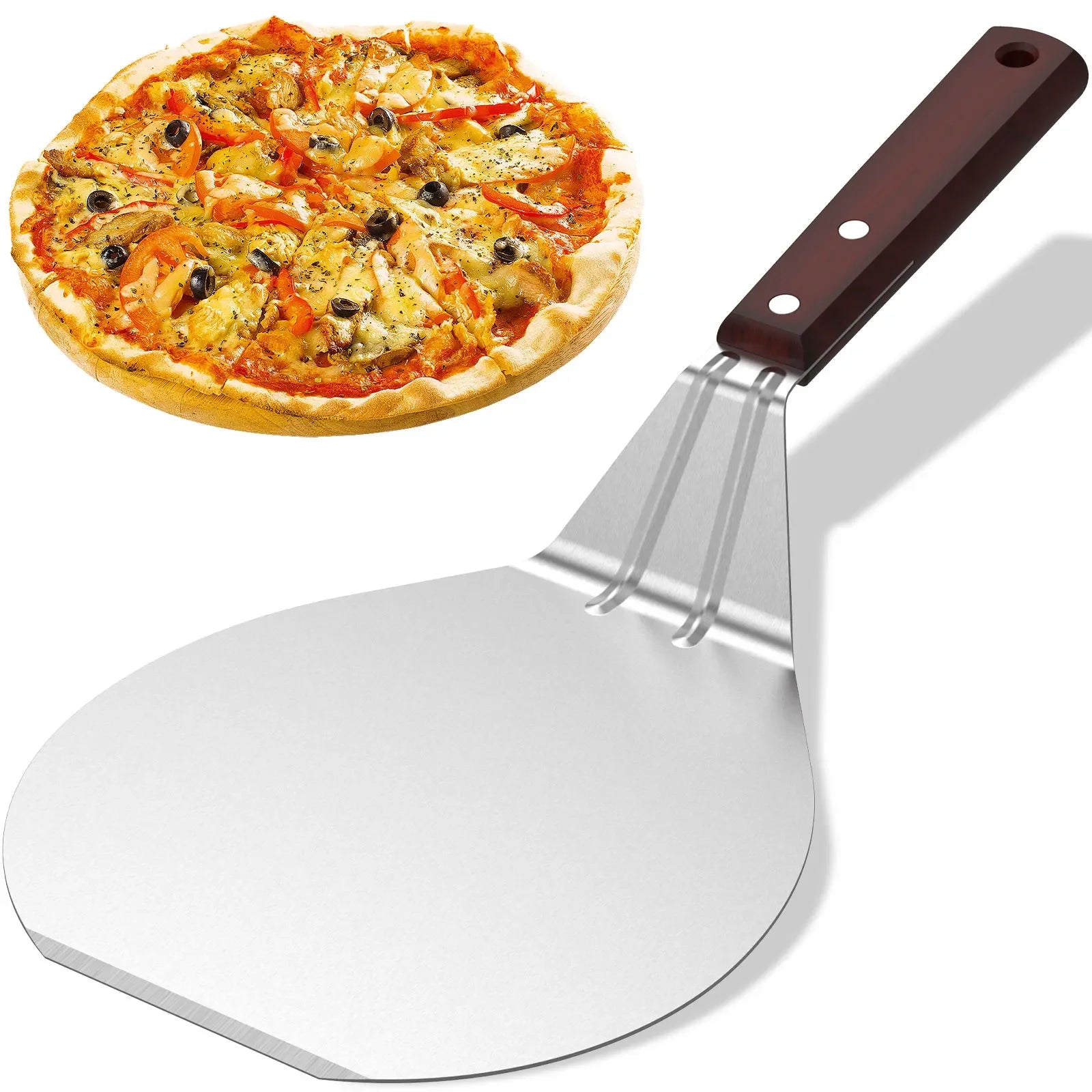 6.5/10/12Inch Pizza Shovel Metal Non-Stick Pizza Peel with Wood Handle Cake Lifter Transfer Tray for Homemade Baking Pizza Bread