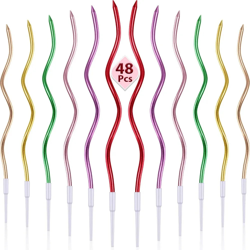 12/48Pcs/1Case Birthday Candles Spiral Cake Candles Long Thin Cake Candles for Wedding Party and Cake Decoration