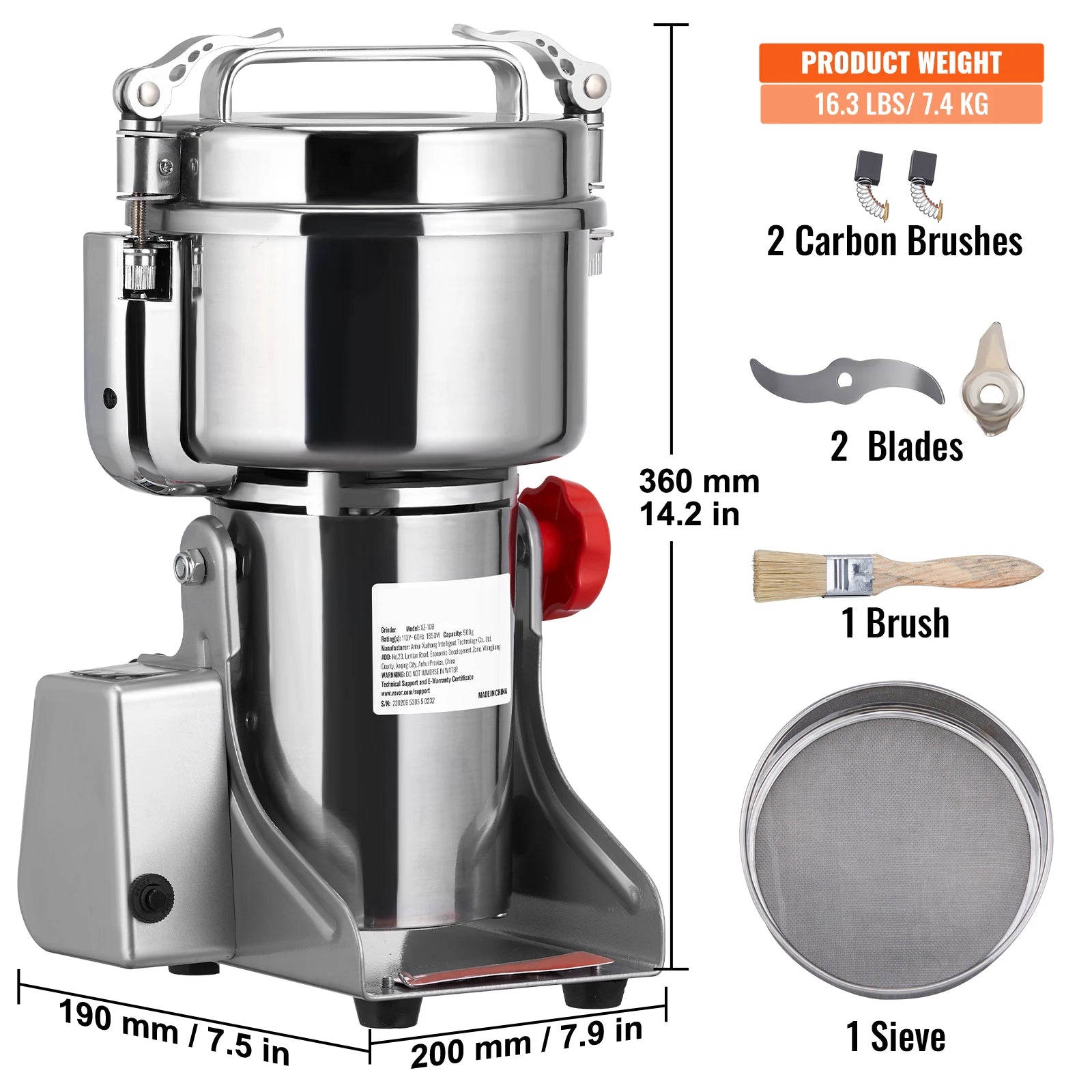 150-2500G Electric Grain Mill Grinder Commercial Swing Spice Grinders for Dry Herbs Grains Spices Cereals Coffee Corn