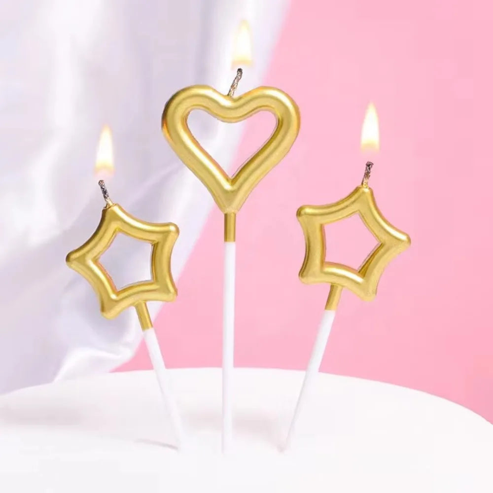 6/12Ps Cakelove Colorful Birthday Candles with Stand Star Heart Cake Candle Baby Children Birthday Party Supplies Wedding Decor