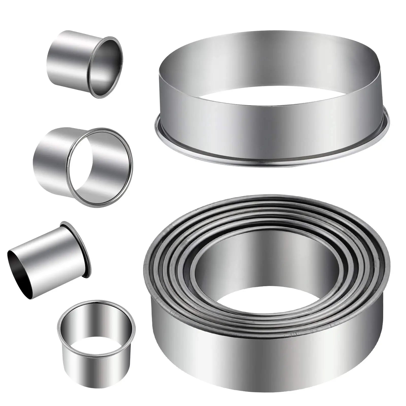 12Pcs Cookie Cutter & Mousse Ring Set Food Grade Stainless Steel Rolled Edge round Molds for Biscuit Donut Fondant Home Baking