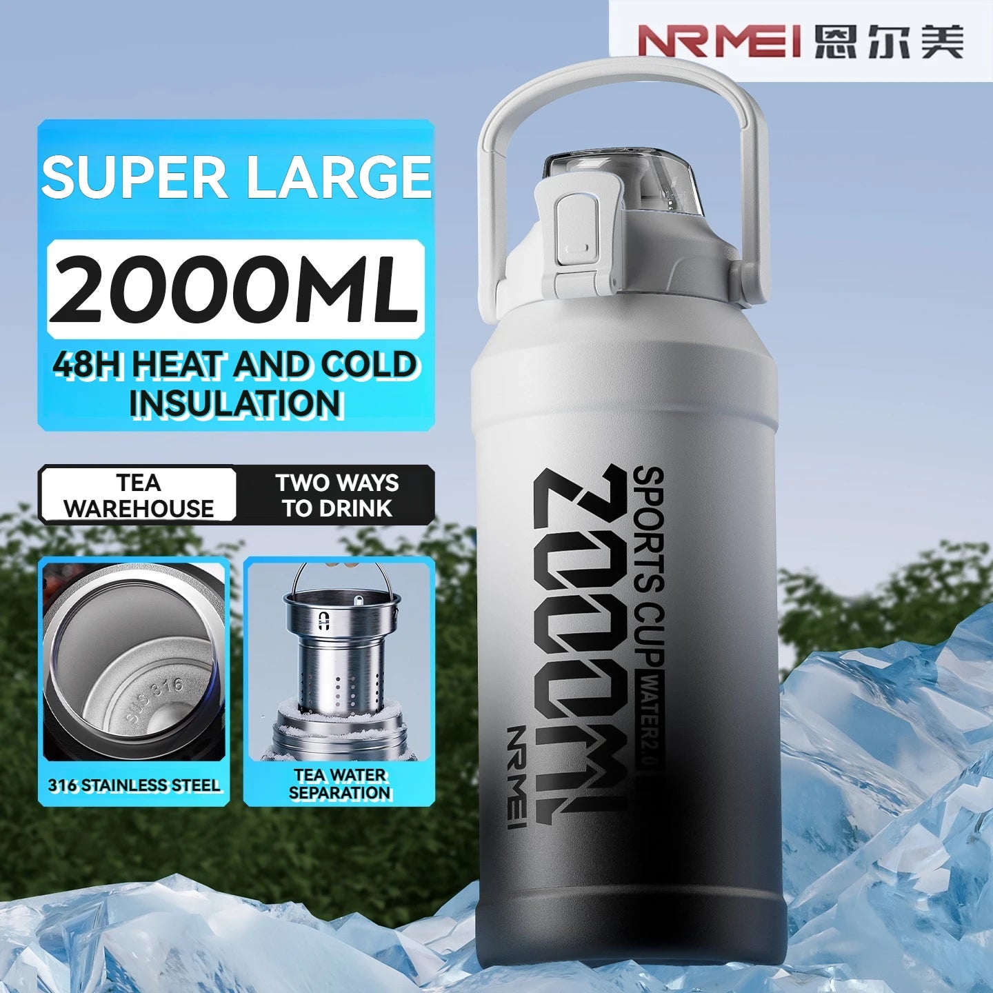 Thermos Water Bottle with Straw Handle Cup 316 Stainless Steel Flask Large Capacity Vacuum Insulated Tumbler