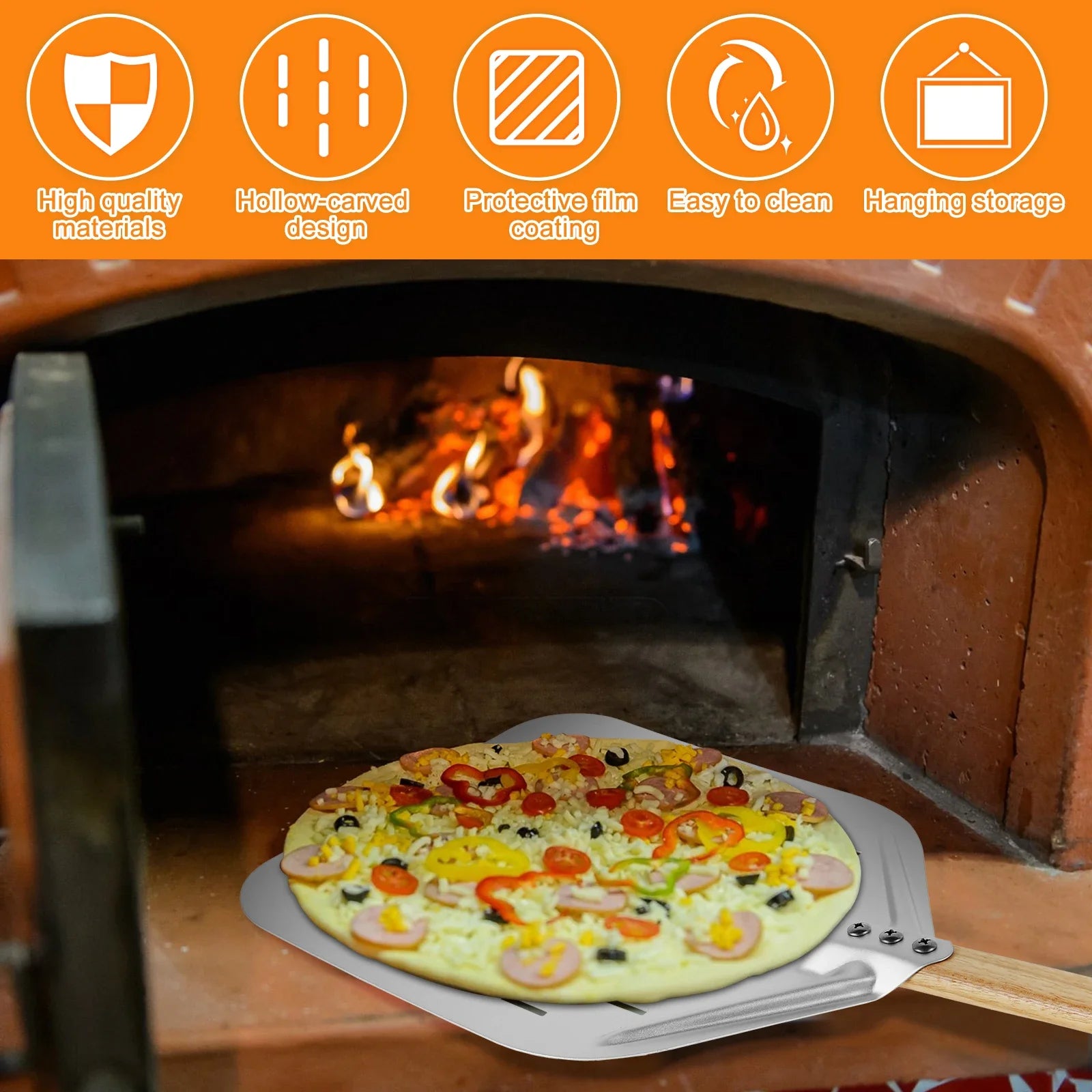 6.5/10/12Inch Pizza Shovel Metal Non-Stick Pizza Peel with Wood Handle Cake Lifter Transfer Tray for Homemade Baking Pizza Bread