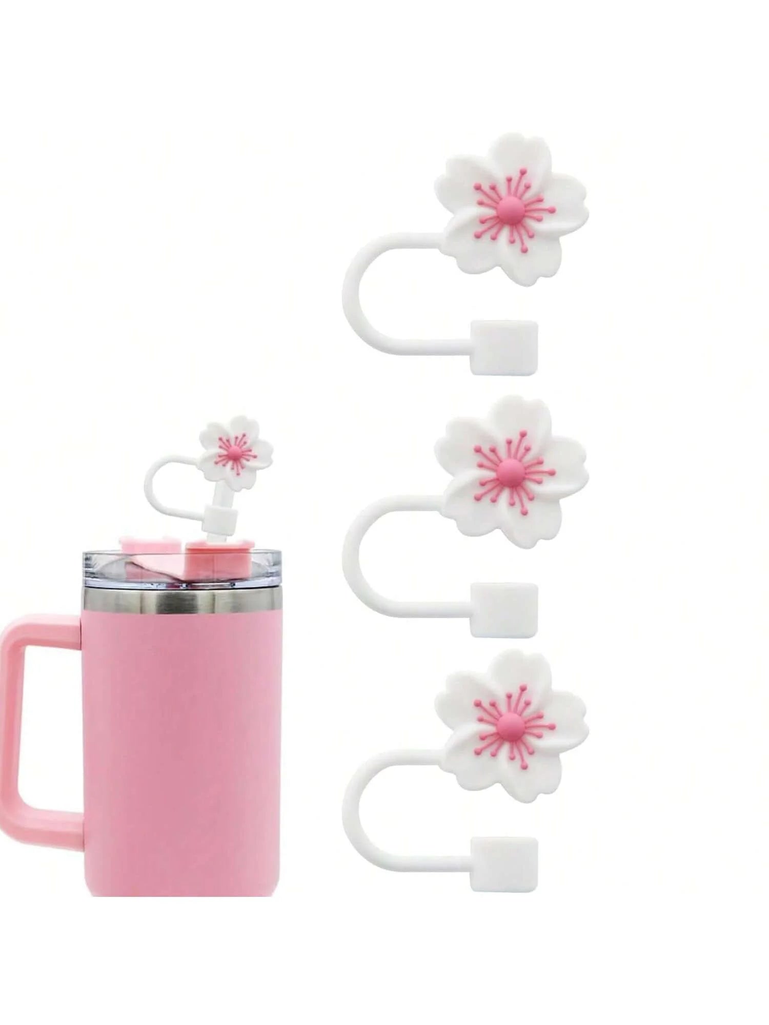 Flower Silicone Straw Covers for Stanley Cup Cute Silicone Flower Shape Drinking Dust Cap Straw Tips Cover Cup Accessories