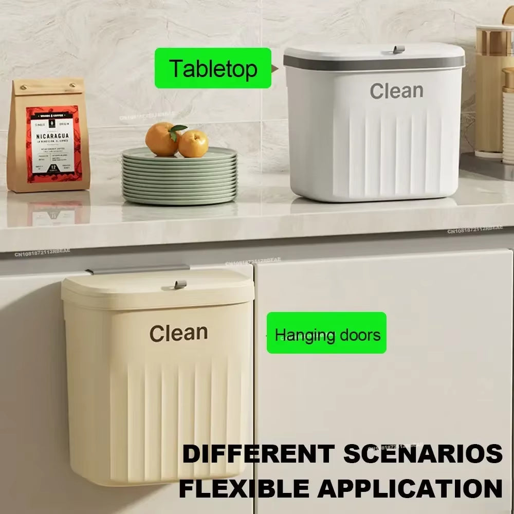 12L Kitchen Trash Can Wall Mounted Hanging Trash Bin with Lid Garbage Can for Cabinet under Sink Waste Garbage Compost Bin Trash