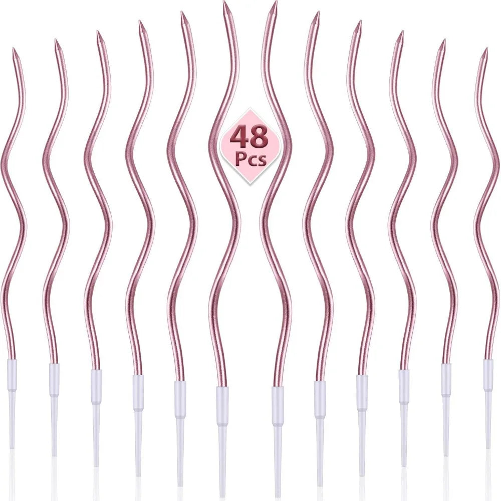 12/48Pcs/1Case Birthday Candles Spiral Cake Candles Long Thin Cake Candles for Wedding Party and Cake Decoration