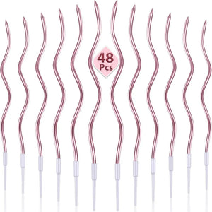 12/48Pcs/1Case Birthday Candles Spiral Cake Candles Long Thin Cake Candles for Wedding Party and Cake Decoration