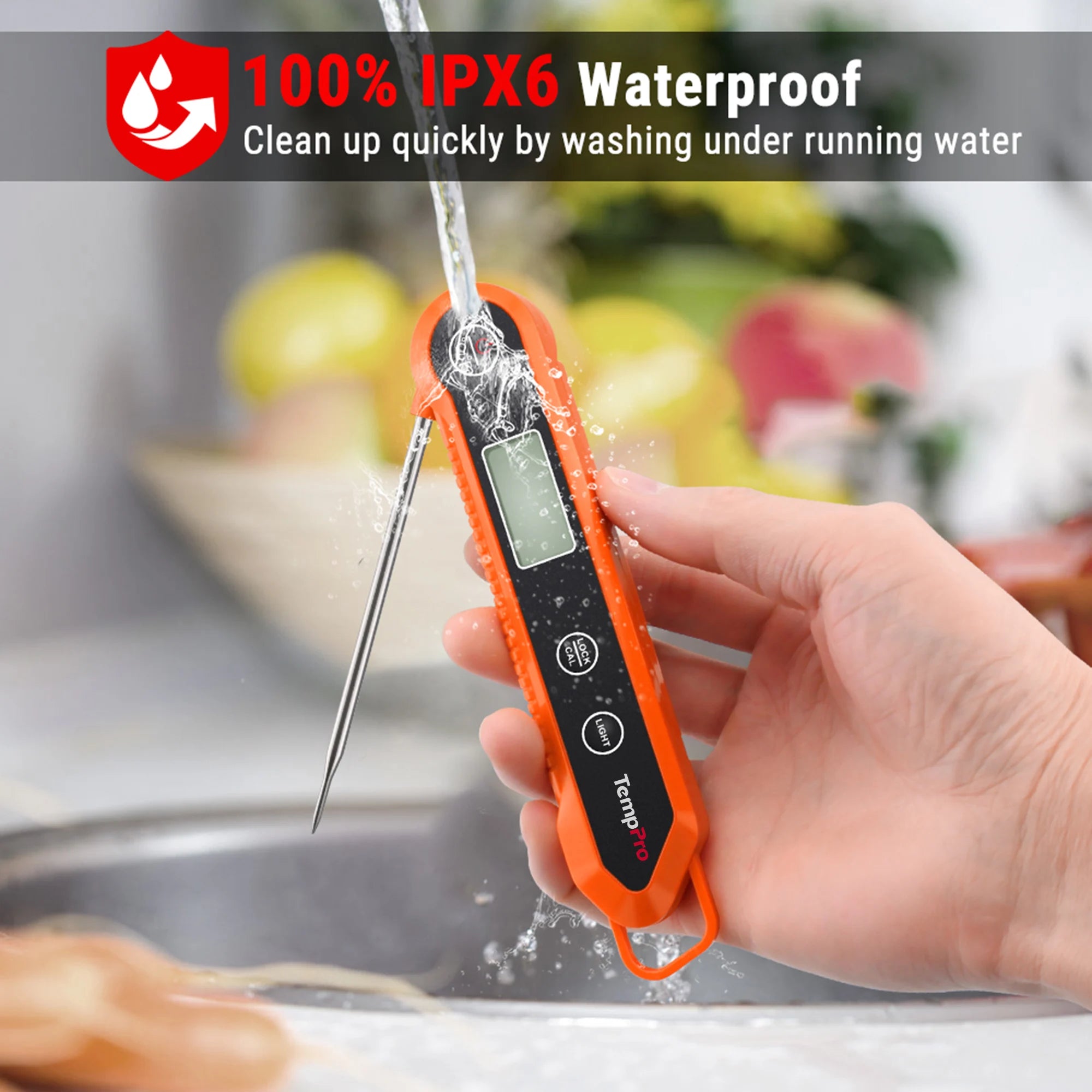 TP03H Digital Instant Read Meat Thermometer for Grilling，Waterproof Kitchen Food LCD Thermometer with Calibration