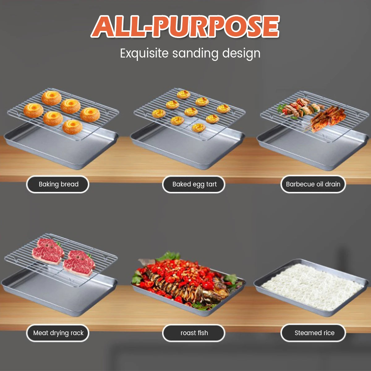 Stainless Steel Baking Pan Tray with Wire Rack Cake Baking BBQ Pan Tray Plate Oven Brownie Rack Cooking Roasting Grilling Tool