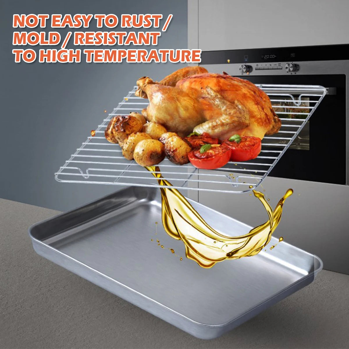 Stainless Steel Baking Pan Tray with Wire Rack Cake Baking BBQ Pan Tray Plate Oven Brownie Rack Cooking Roasting Grilling Tool
