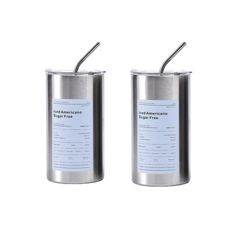 600Ml Thermos Portable Stainless Steel Coffee Cup Thermos Bottle with Straw Insulation Drinkware Does Not Contain BPA