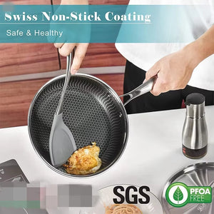 Stainless Steel Frying Pan Nonstick Honeycomb Fry Pan with Lid Induction Ceramic Electric Gas Cooktops Compatible KC0480
