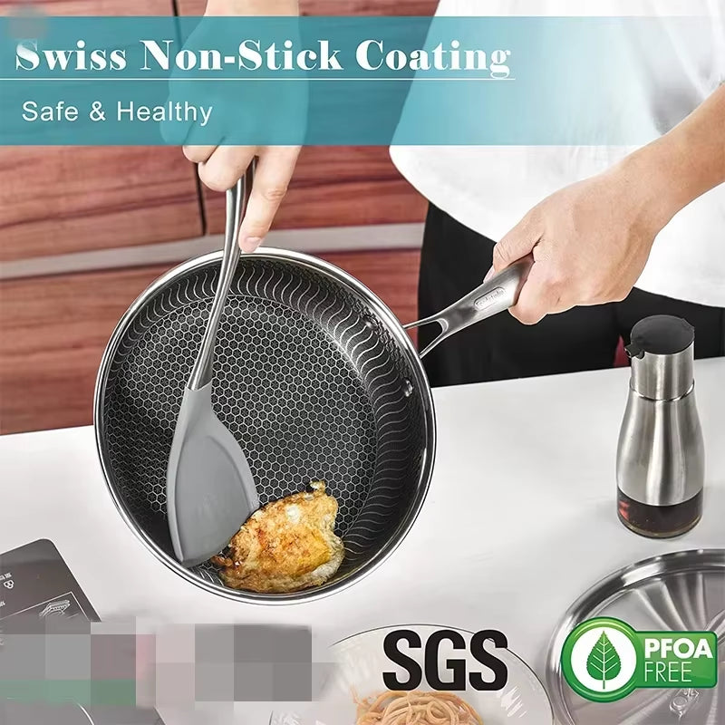 Stainless Steel Frying Pan Nonstick Honeycomb Fry Pan with Lid Induction Ceramic Electric Gas Cooktops Compatible KC0480