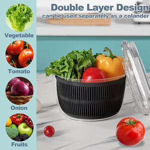 3L Salad Spinner Large Salad Sowl with Lid One-Handed Easy Press Salad Spinner Washer Dryer Drainer Mixer JT249
