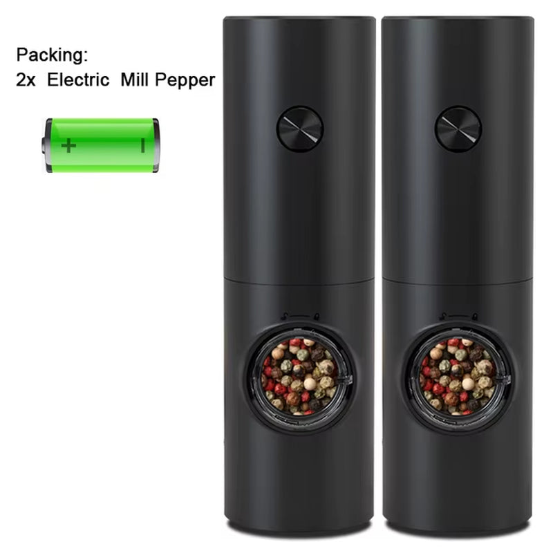 Electric Automatic Mill Pepper and Salt Grinder with Base Set Battery Powered with LED Light Adjustable Coarseness Kitchen Tool