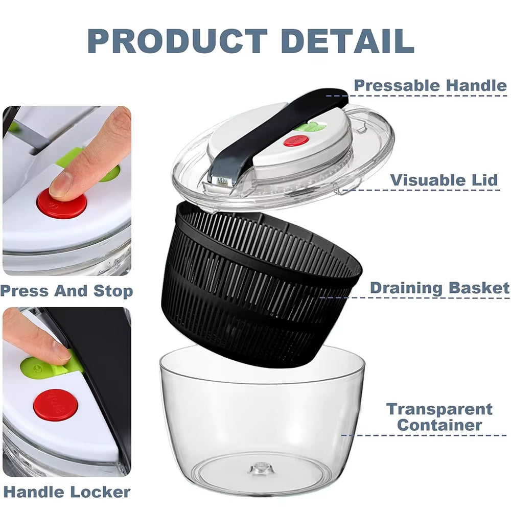 3L Salad Spinner Large Salad Sowl with Lid One-Handed Easy Press Salad Spinner Washer Dryer Drainer Mixer JT249