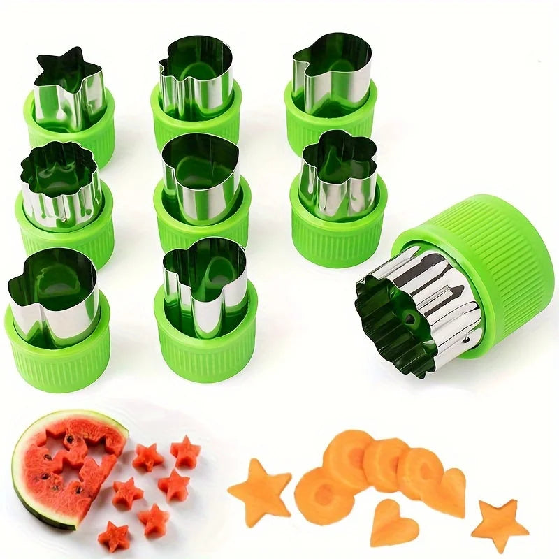 9Pcs/Stainless Steel Cookie and Vegetable Cutting Set - Mini Fruit and Cookie Embossing Molds for Children'S Baking