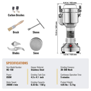 150-2500G Electric Grain Mill Grinder Commercial Swing Spice Grinders for Dry Herbs Grains Spices Cereals Coffee Corn