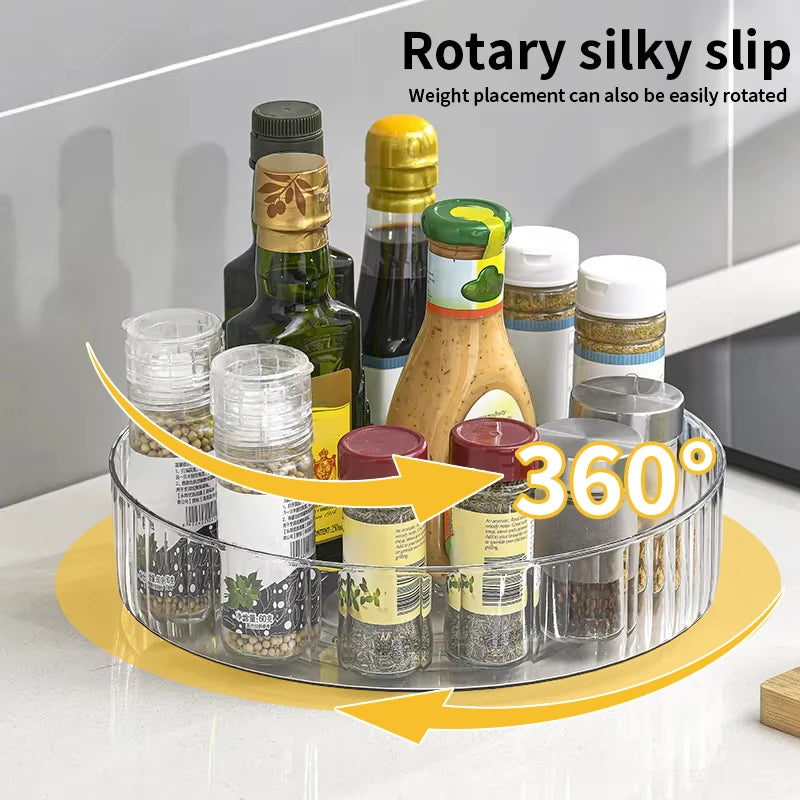 360° Rotating Tray Lazy Susan Fridge Organizer Turntable Storage Tray Clear Food Storage Organizer Spice Rack Kitchen Organizer