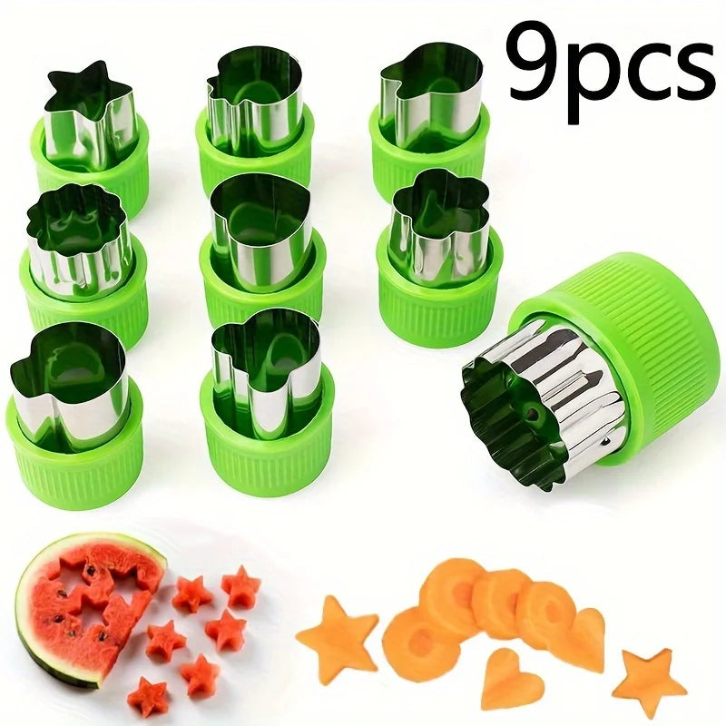 9Pcs/Stainless Steel Cookie and Vegetable Cutting Set - Mini Fruit and Cookie Embossing Molds for Children'S Baking