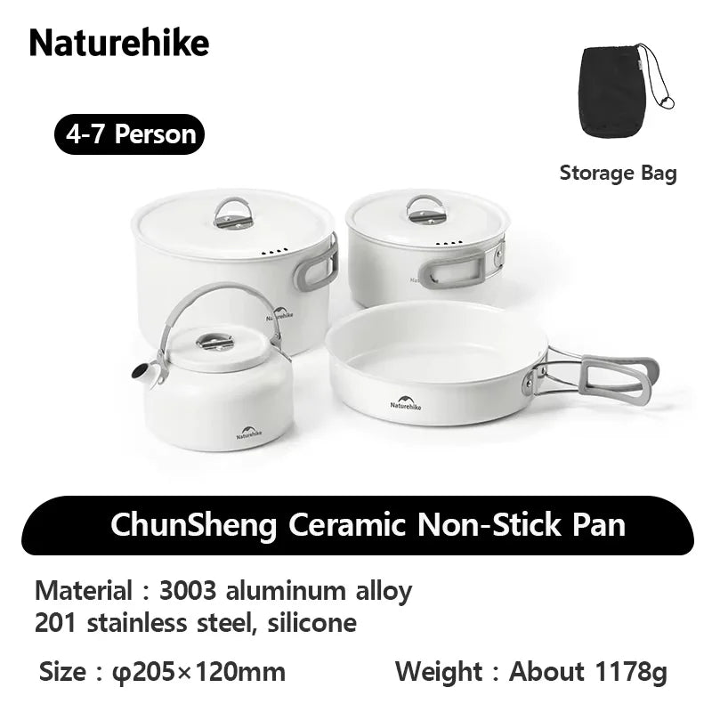 Ceramic Non-Stick Set of Pots Camping Cookware Kit Outdoor Frying Pan Kettle Picnic Tableware Kitchen Utensils