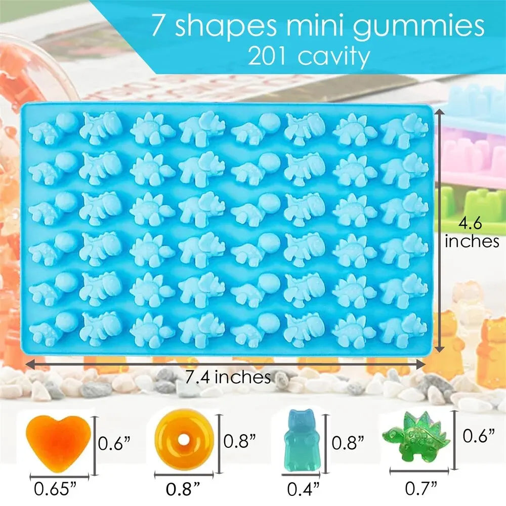 Gummy Bear Molds Silicone Mini Chocolate Candy Mold for Kid with 2 Droppers Including Dinosaur Bear Hearts Donut Shape