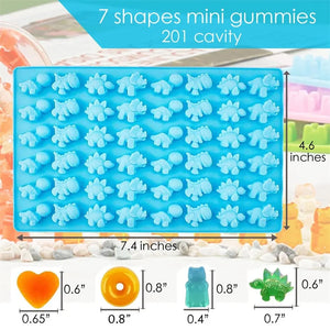 Gummy Bear Molds Silicone Mini Chocolate Candy Mold for Kid with 2 Droppers Including Dinosaur Bear Hearts Donut Shape