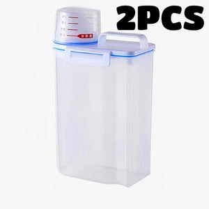 4PCS 2.5L Rice Storage Bucket with Measuring Cup Sealed Moisture-Proof Pet Food Storage Container for Storing Grains Flour Rice