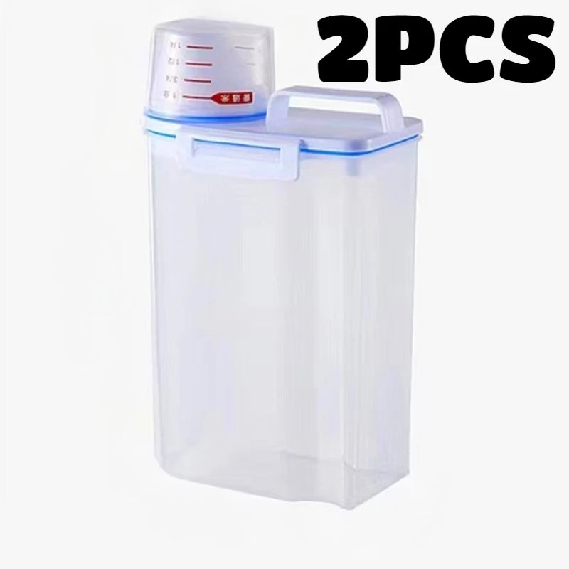 4PCS 2.5L Rice Storage Bucket with Measuring Cup Sealed Moisture-Proof Pet Food Storage Container for Storing Grains Flour Rice