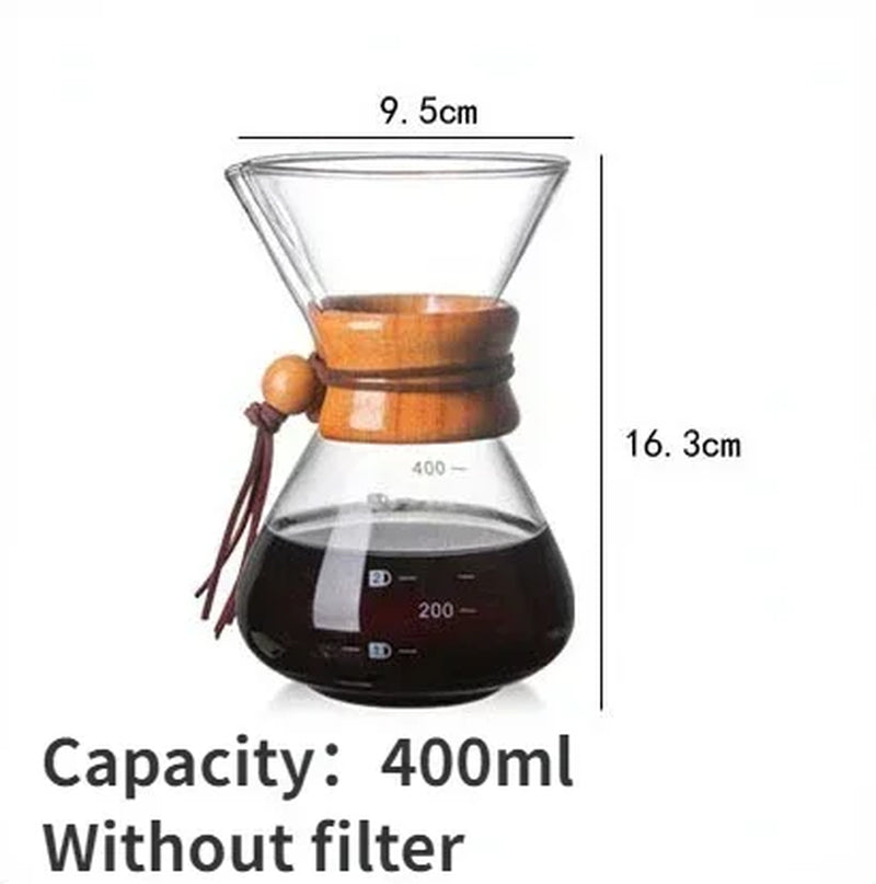 Hand Glass Coffee Kettle with Stainless Steel Filter Drip Brewing Hot Brewer Coffee Pot Dripper Barista Pour over Coffee Maker