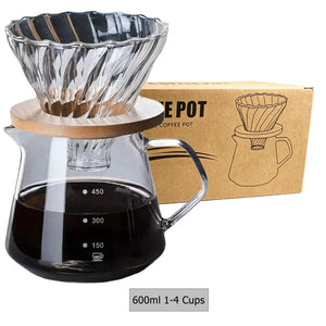 Pour over Coffee Maker Set Glass Carafe Coffee with Glass Coffee Filter Drip Coffee Maker Set for Home or Office 600Ml 300Ml