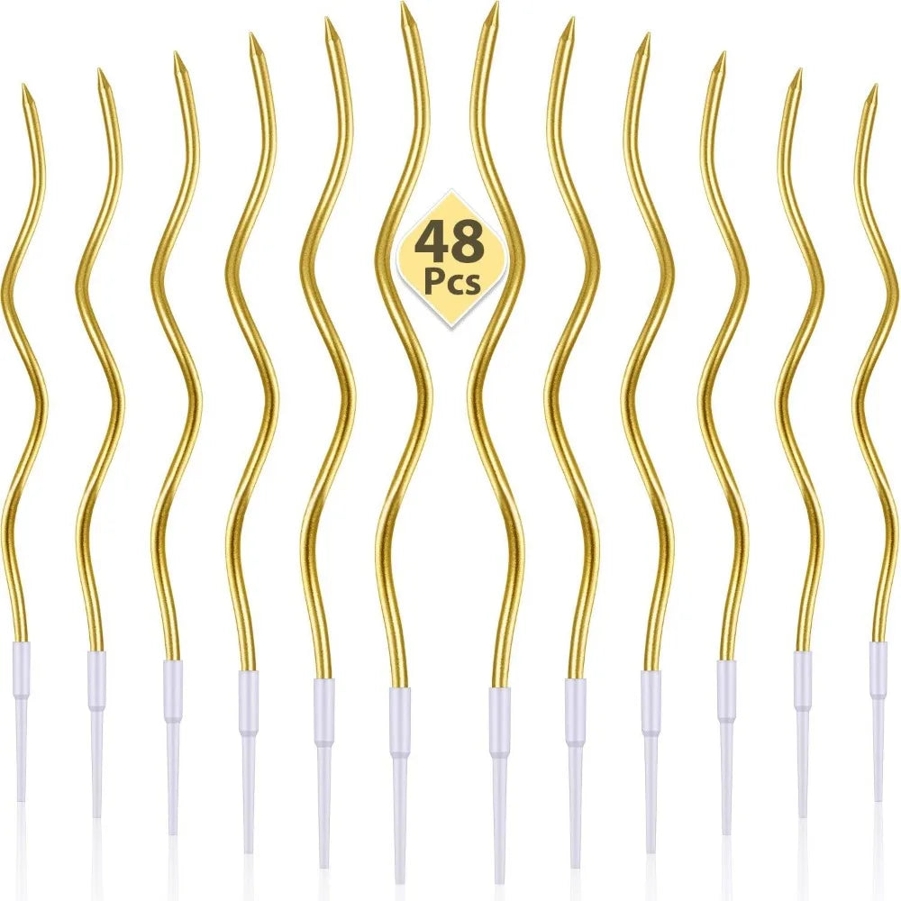12/48Pcs/1Case Birthday Candles Spiral Cake Candles Long Thin Cake Candles for Wedding Party and Cake Decoration