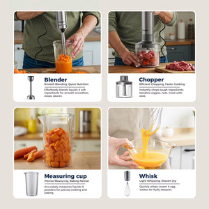 4-In-1 Hand Immersion Blender 1000W Powerful, Stainless Steel Stick Food Mixer,700Ml Mixing Beaker,500Ml Processor, Whisk