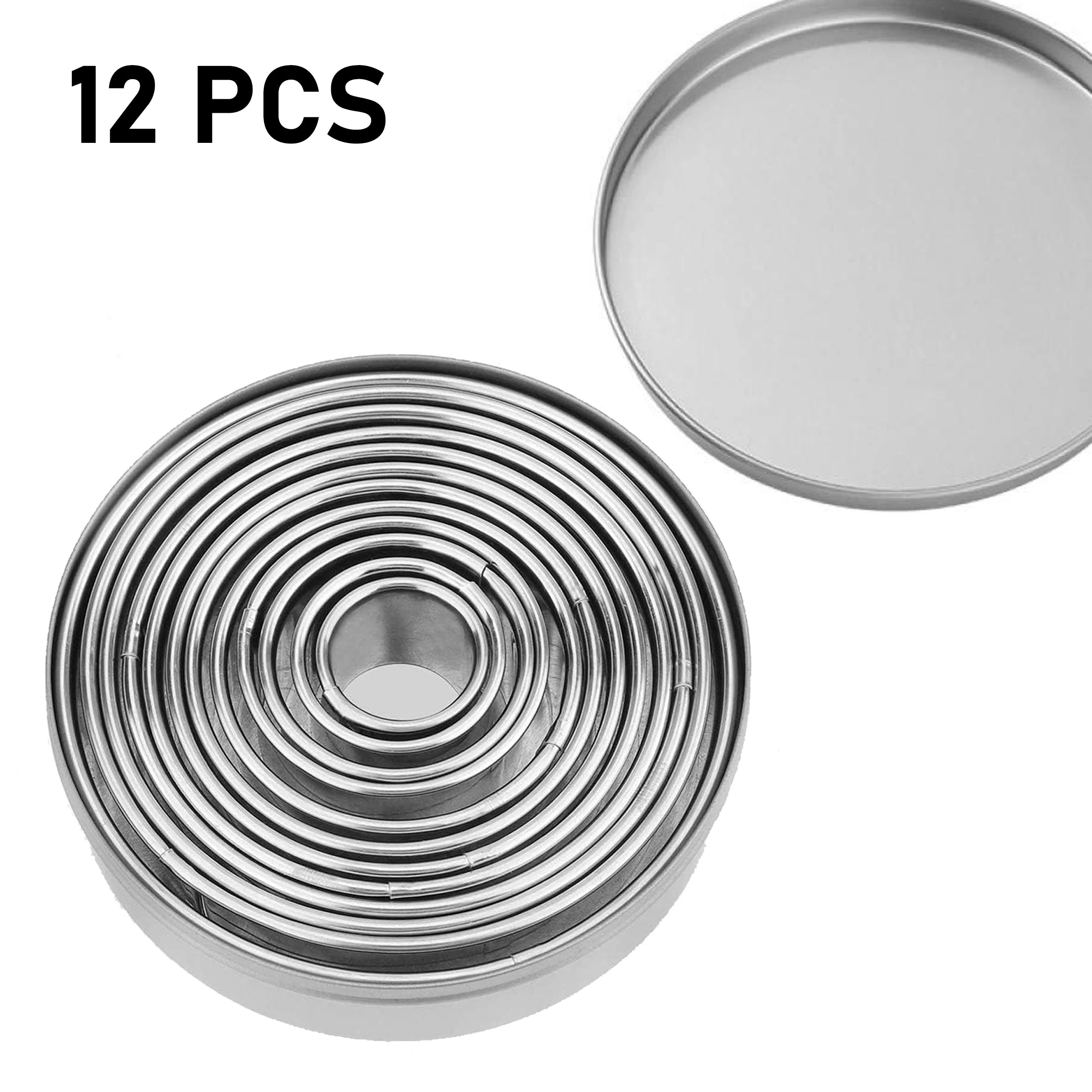 12Pcs Cookie Cutter & Mousse Ring Set Food Grade Stainless Steel Rolled Edge round Molds for Biscuit Donut Fondant Home Baking