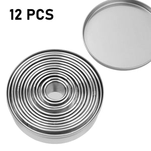 12Pcs Cookie Cutter & Mousse Ring Set Food Grade Stainless Steel Rolled Edge round Molds for Biscuit Donut Fondant Home Baking
