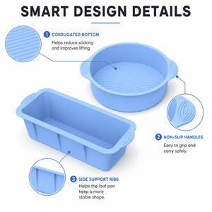 2 Pack Silicone Cake Pan and Loaf Pan Set Non Stick Baking Molds for Oven Air Fryer Accessories Food Grade Bread Bakeware