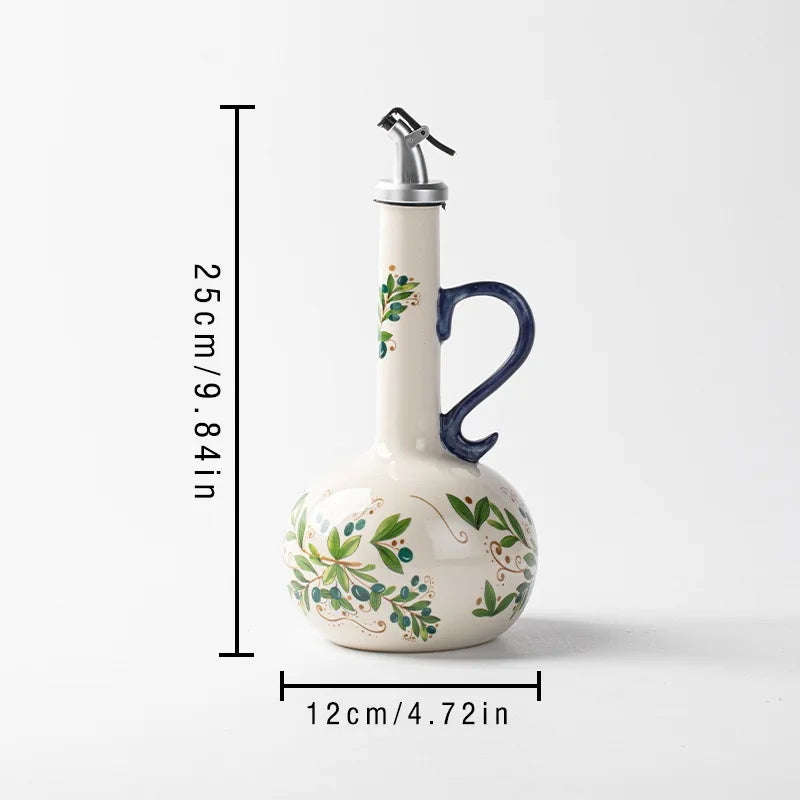 Bpa-Free Olive Oil Dispenser Underglaze Embossed Ceramic Oil Vinegar Can Kitchen Accessories Storage Dispenser Container Bottle
