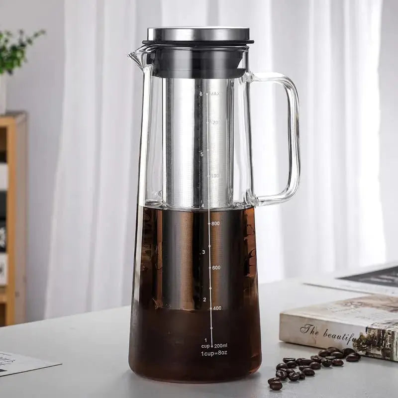 Airtight Cold Brew Iced Coffee Maker and Tea Infuser- 1.0L / 34Oz Glass Carafe with Removable Stainless Steel Filter
