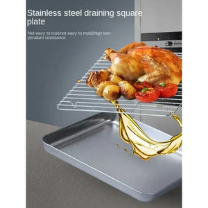 Stainless Steel Baking Pan Tray with Wire Rack Cake Baking BBQ Pan Tray Plate Oven Brownie Rack Cooking Roasting Grilling Tool