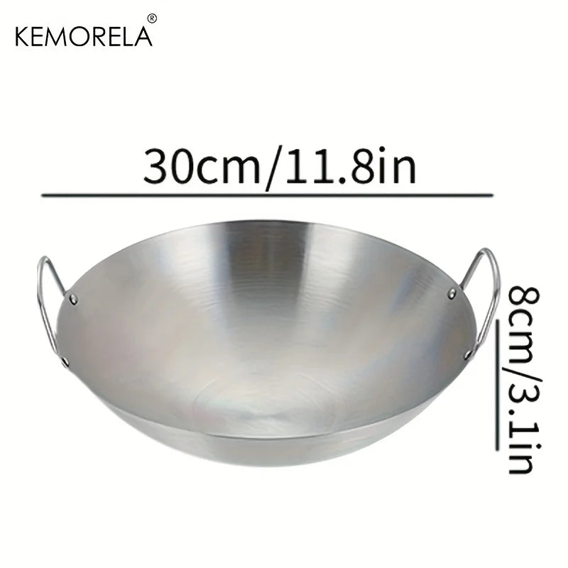1PCS Stainless Steel Wok Uncoated 26/28/30/32/34Cm High Quality Double Handle Chef Pan Suitable for Home Stir-Fried Beef Cooking