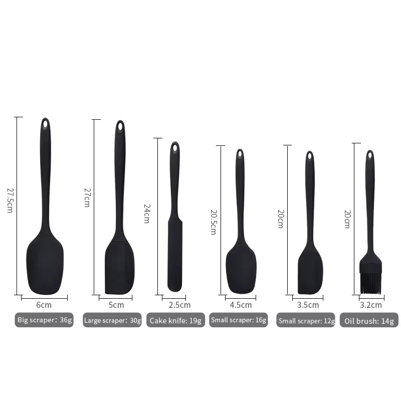 Silicone Kitchenware 6-Piece Set, Cream Scraper, Spatula, Oil Brush, Size Scraper Set Baking Tool, Non-Integrated Hand